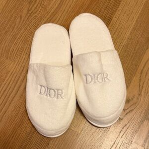 Dior White Embroidered Logo Spa Slippers